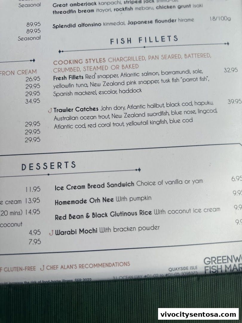 Menu page for Greenwood Fish Market  Seafood Restaurant  Market in Sentosa