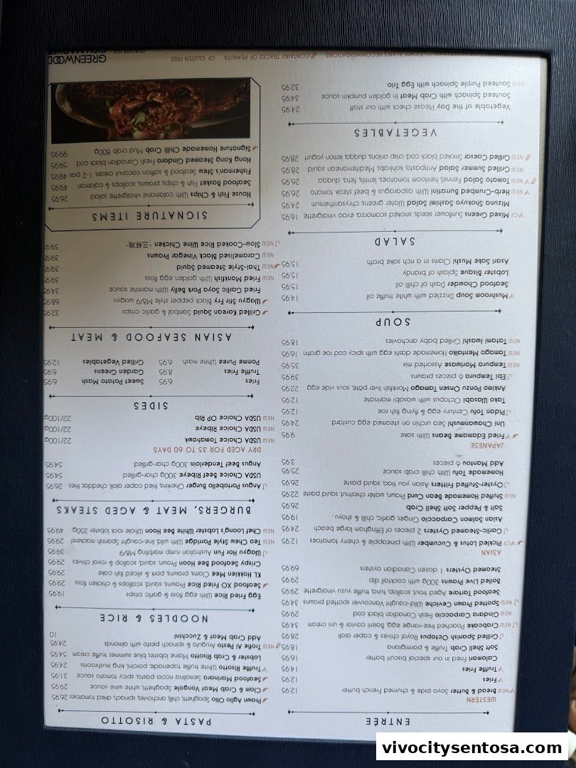 Menu page for Greenwood Fish Market  Seafood Restaurant  Market in Sentosa