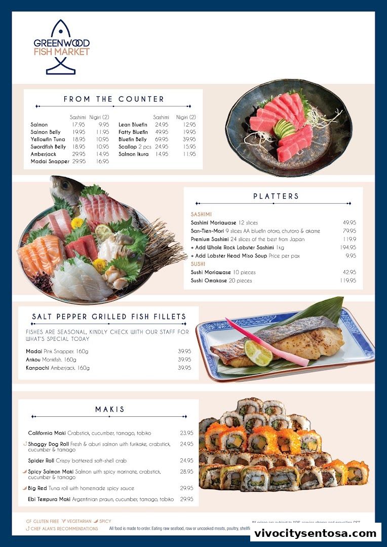 Menu page for Greenwood Fish Market  Seafood Restaurant  Market in Sentosa
