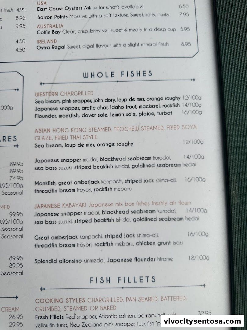 Menu page for Greenwood Fish Market  Seafood Restaurant  Market in Sentosa
