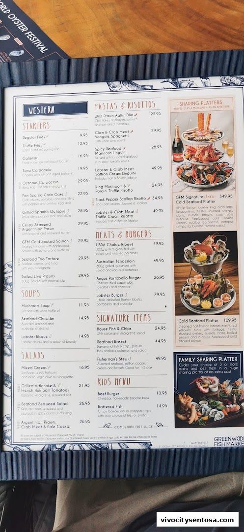 Menu page for Greenwood Fish Market  Seafood Restaurant  Market in Sentosa