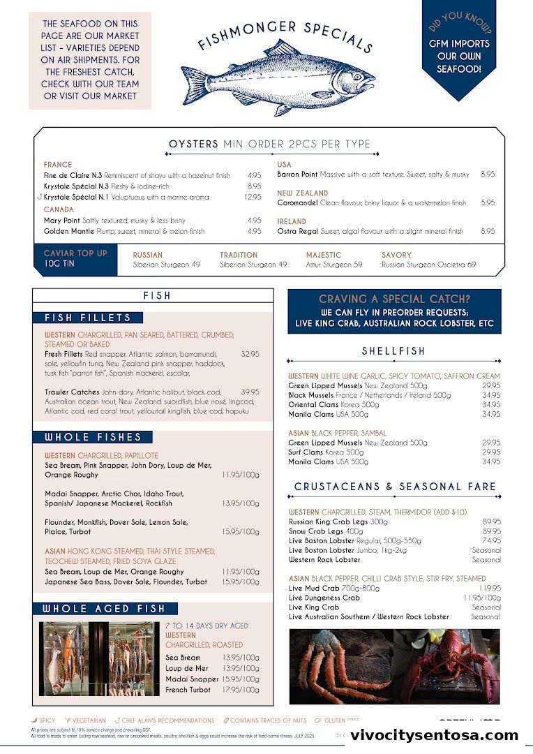 Menu page for Greenwood Fish Market  Seafood Restaurant  Market in Sentosa