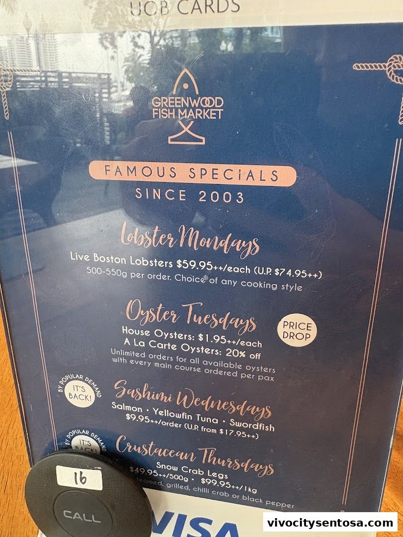 Menu page for Greenwood Fish Market  Seafood Restaurant  Market in Sentosa
