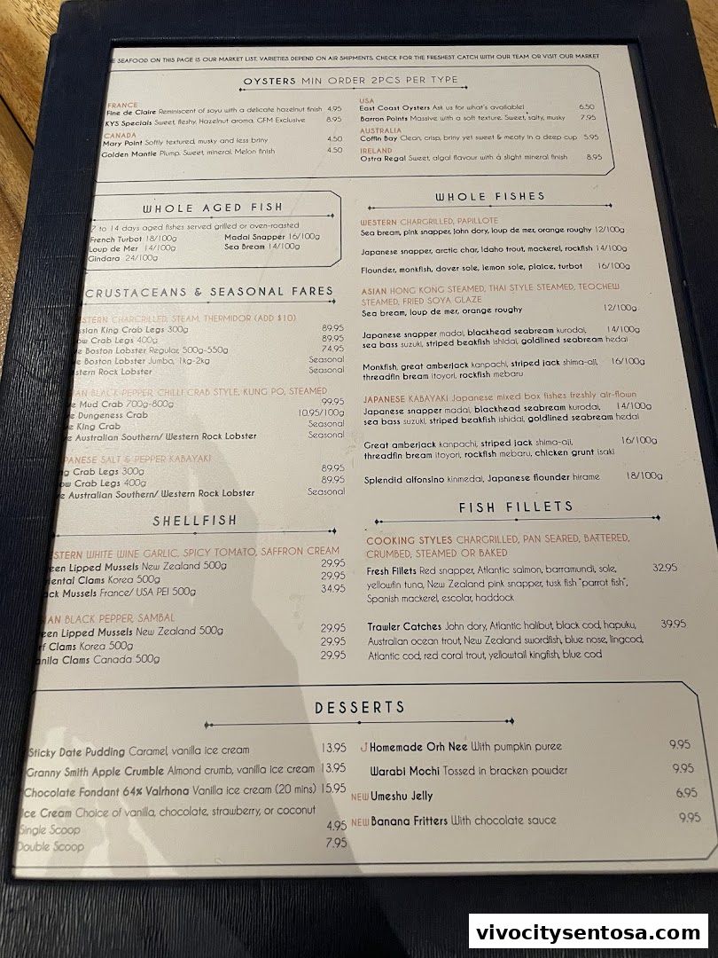 Menu page for Greenwood Fish Market  Seafood Restaurant  Market in Sentosa