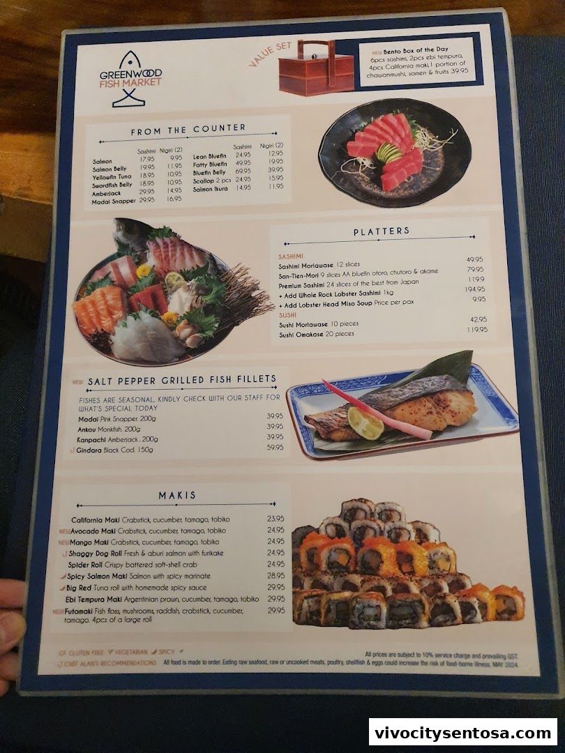 Menu page for Greenwood Fish Market  Seafood Restaurant  Market in Sentosa