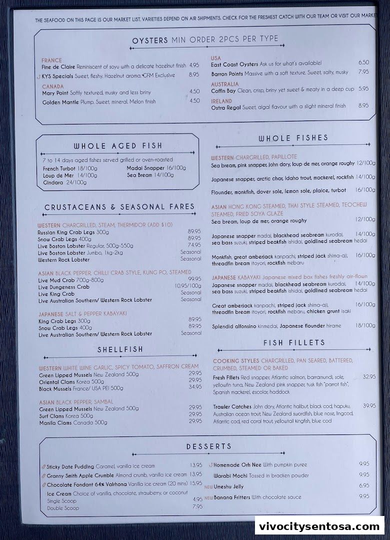 Menu page for Greenwood Fish Market  Seafood Restaurant  Market in Sentosa