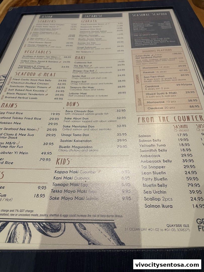 Menu page for Greenwood Fish Market  Seafood Restaurant  Market in Sentosa
