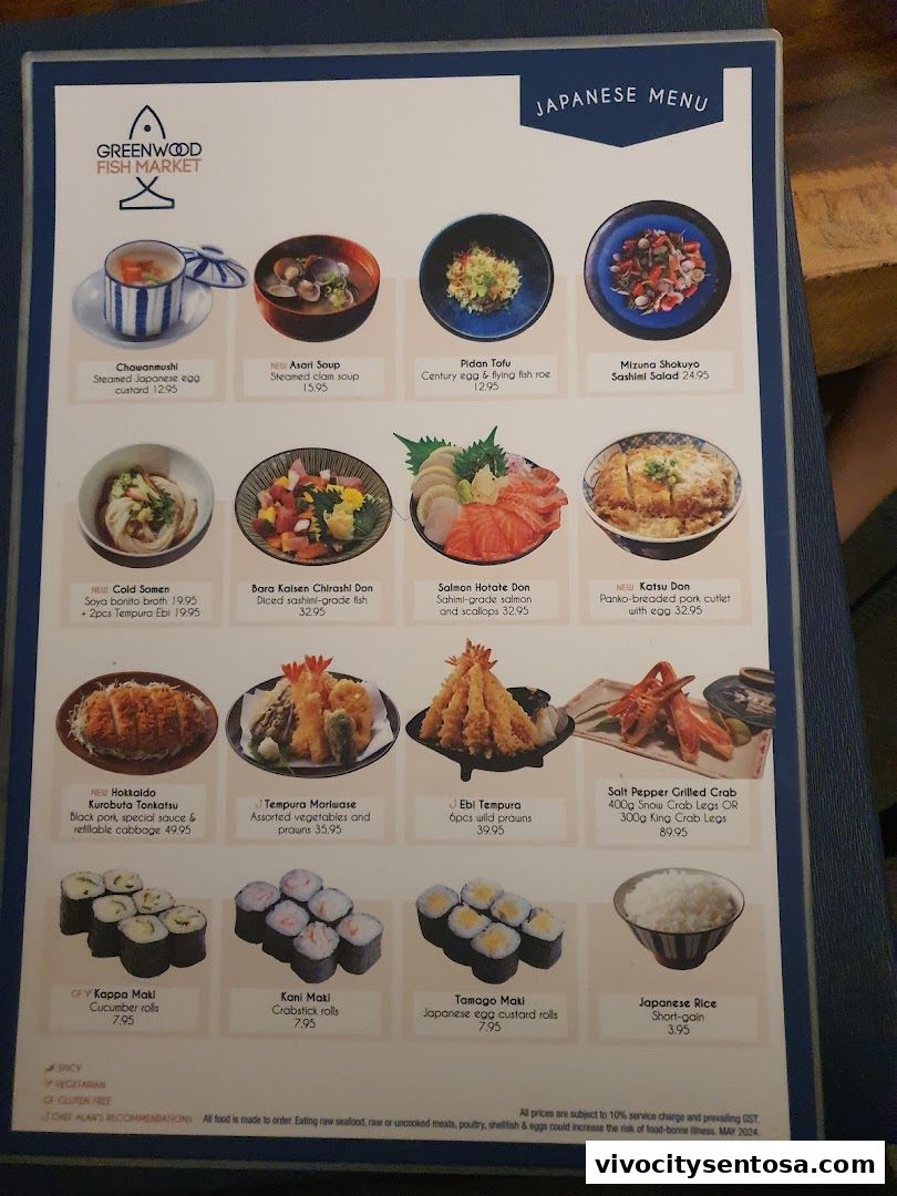 Menu page for Greenwood Fish Market  Seafood Restaurant  Market in Sentosa