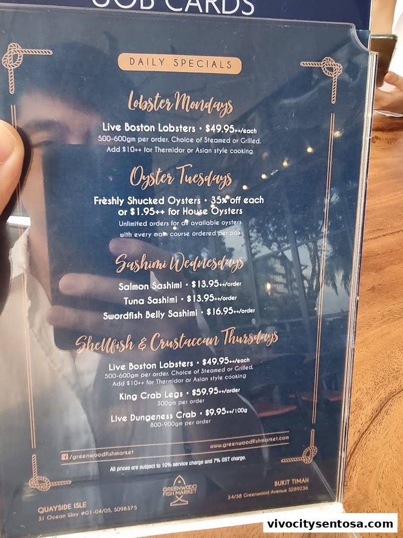 Menu page for Greenwood Fish Market  Seafood Restaurant  Market in Sentosa