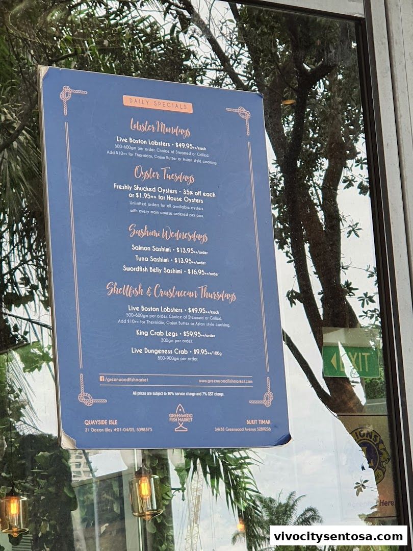 Menu page for Greenwood Fish Market  Seafood Restaurant  Market in Sentosa