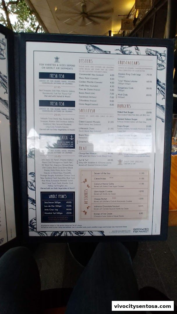 Menu page for Greenwood Fish Market  Seafood Restaurant  Market in Sentosa