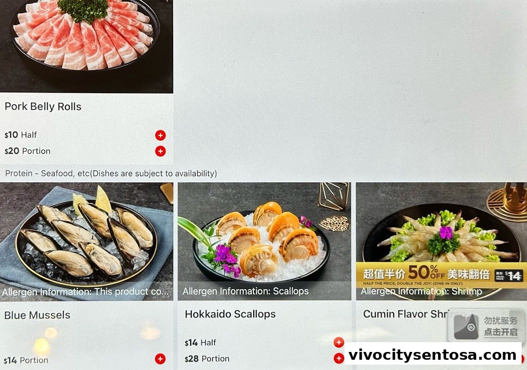 Menu page for 海底捞 Haidilao Hot Pot VivoCity