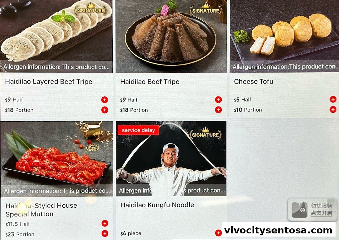 Menu page for 海底捞 Haidilao Hot Pot VivoCity