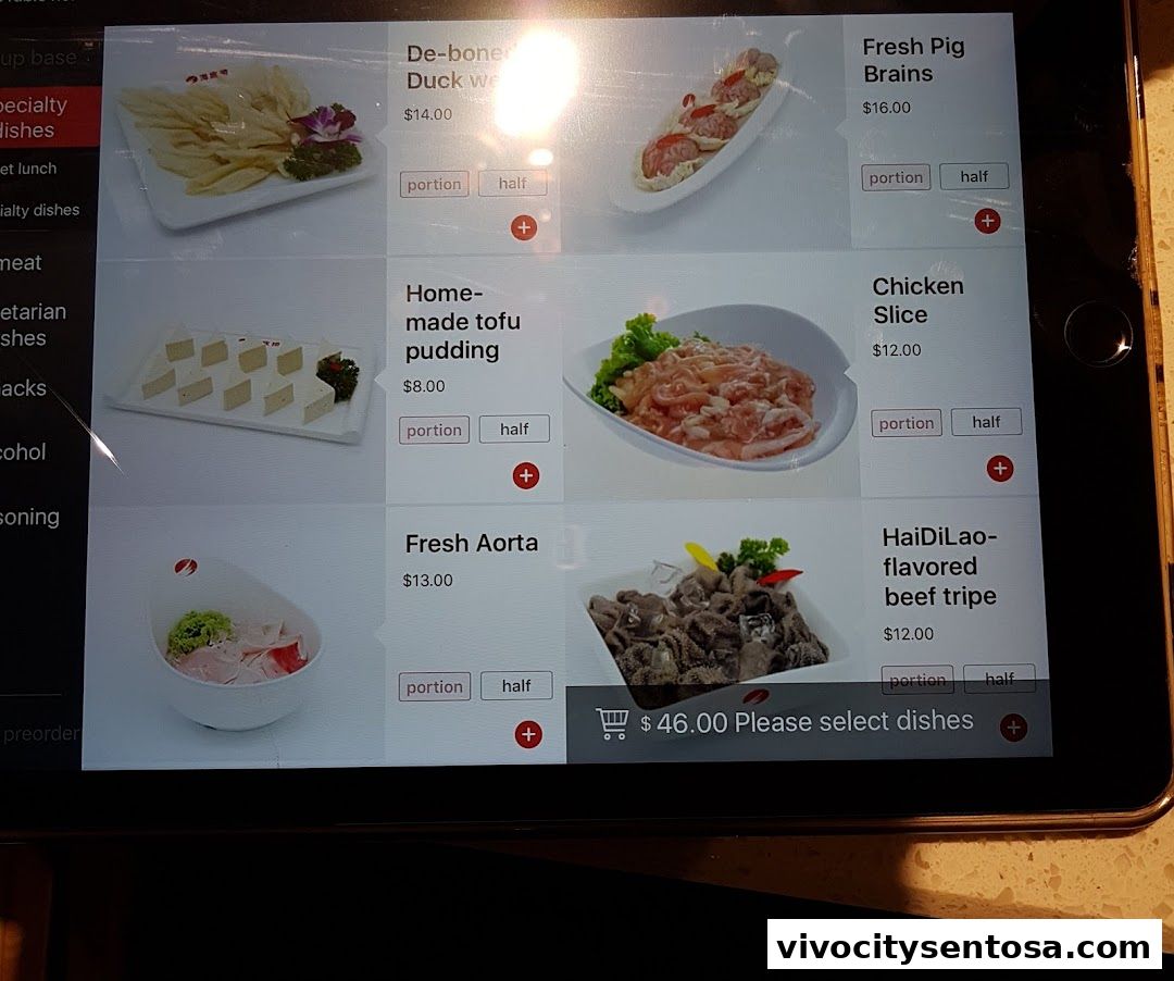 Menu page for 海底捞 Haidilao Hot Pot VivoCity