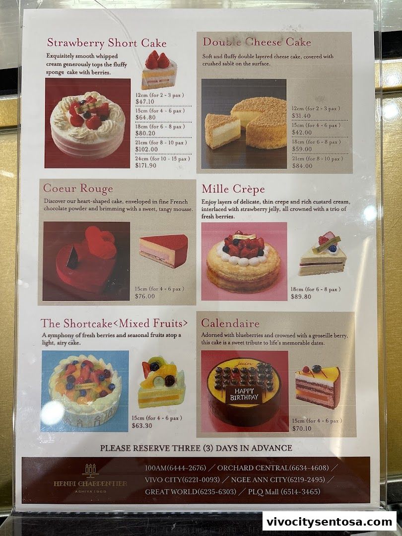 Menu page for Henri Charpentier Vivocity