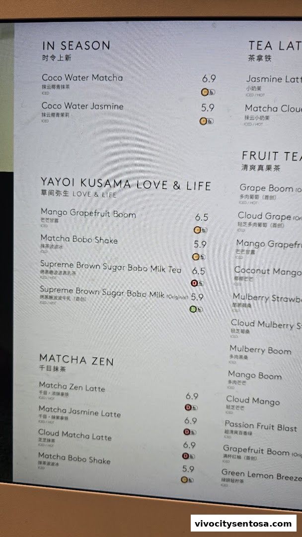 Menu page for HEYTEA  VivoCity