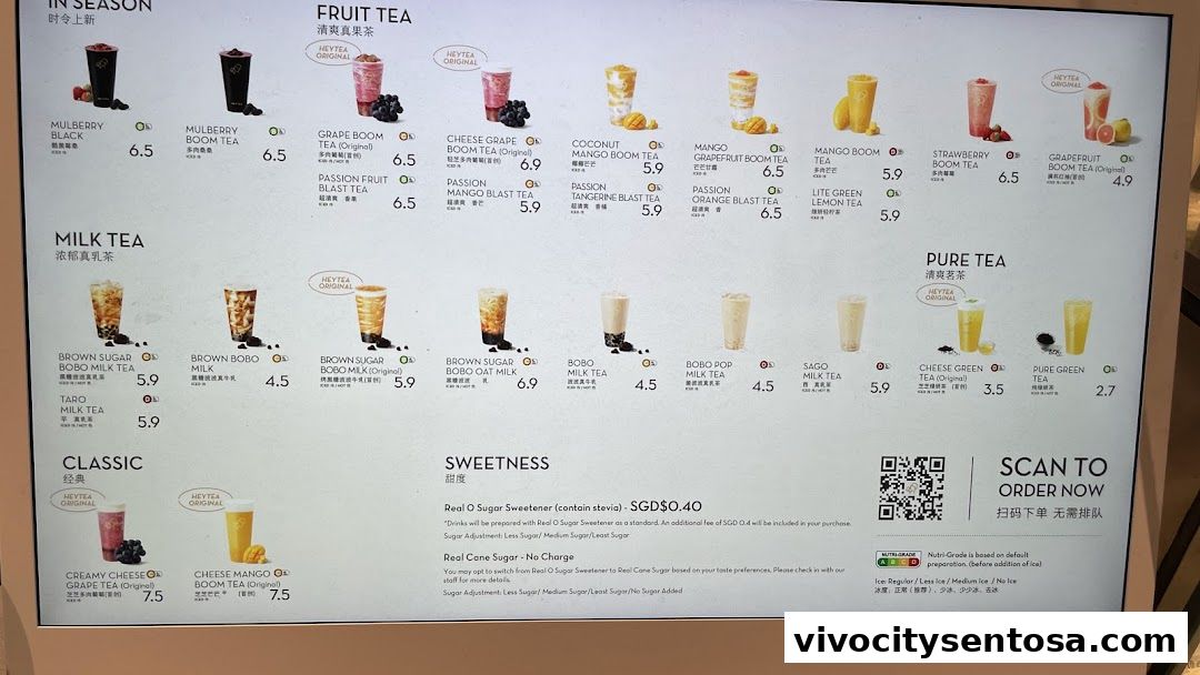 Menu page for HEYTEA  VivoCity