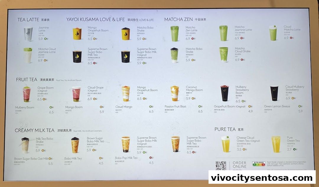 Menu page for HEYTEA  VivoCity