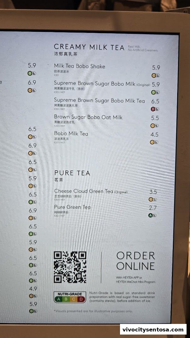 Menu page for HEYTEA  VivoCity