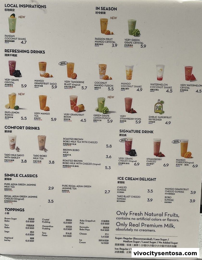 Menu page for HEYTEA  VivoCity