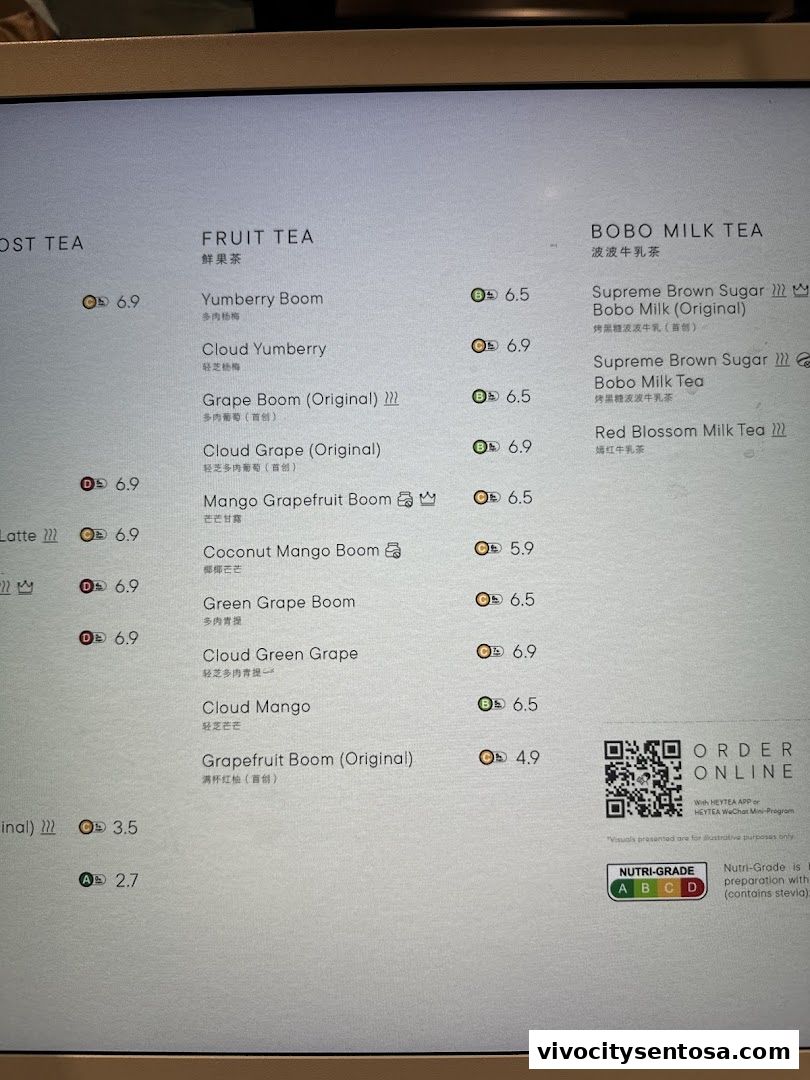Menu page for HEYTEA  VivoCity