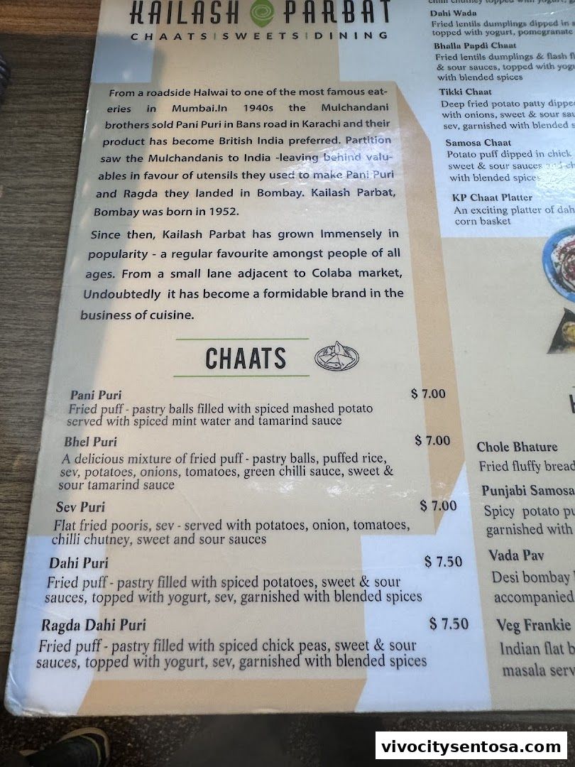 Menu page for Kailash Parbat