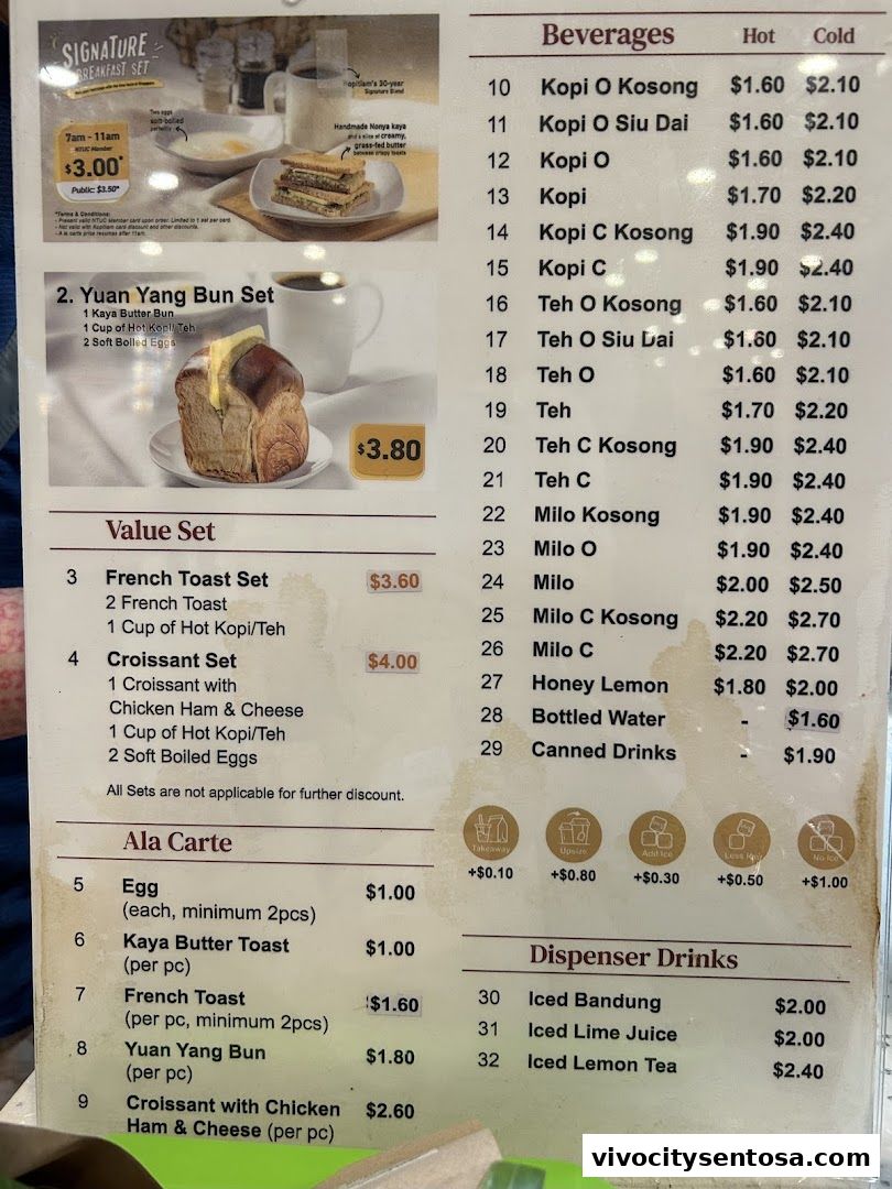 Menu page for Kopitiam Food Hall  VivoCity