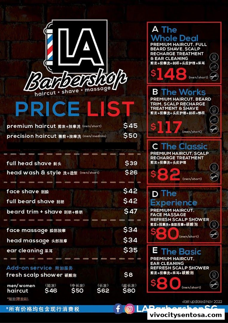 Menu page for LA Barbershop - Vivo City
