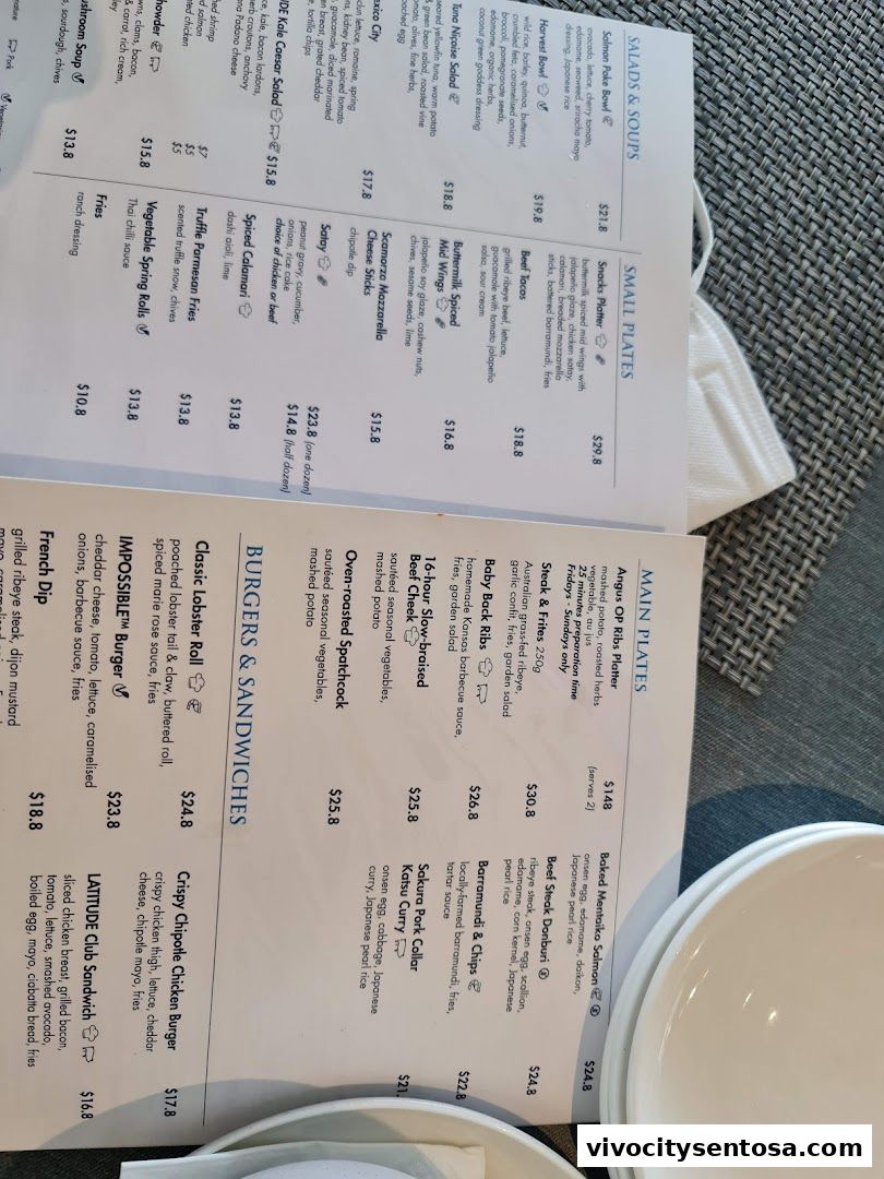 Menu page for Latitude Restaurant  Terrace ONE15 Marina Members only
