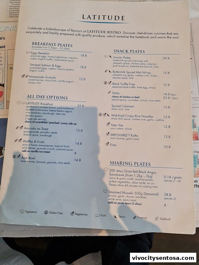 Menu page for Latitude Restaurant  Terrace ONE15 Marina Members only