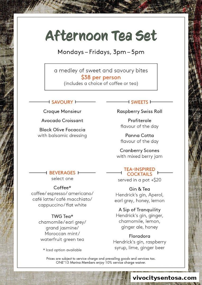 Menu page for Latitude Restaurant  Terrace ONE15 Marina Members only