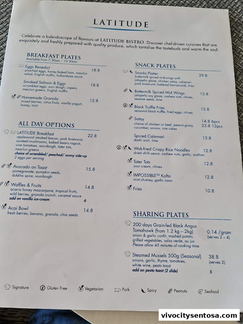 Menu page for Latitude Restaurant  Terrace ONE15 Marina Members only