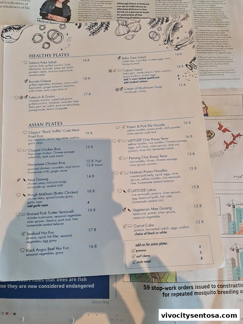 Menu page for Latitude Restaurant  Terrace ONE15 Marina Members only