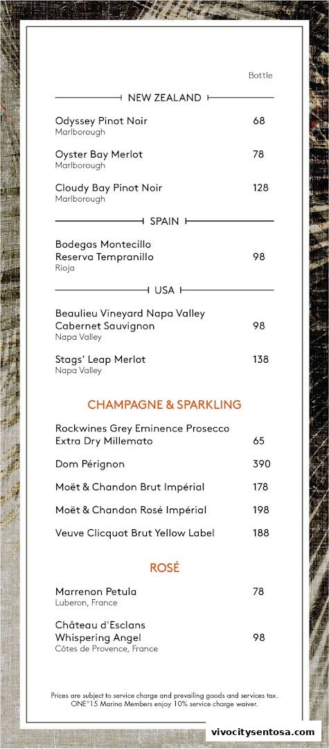 Menu page for Latitude Restaurant  Terrace ONE15 Marina Members only