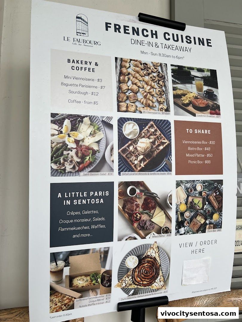 Menu page for Le Faubourg