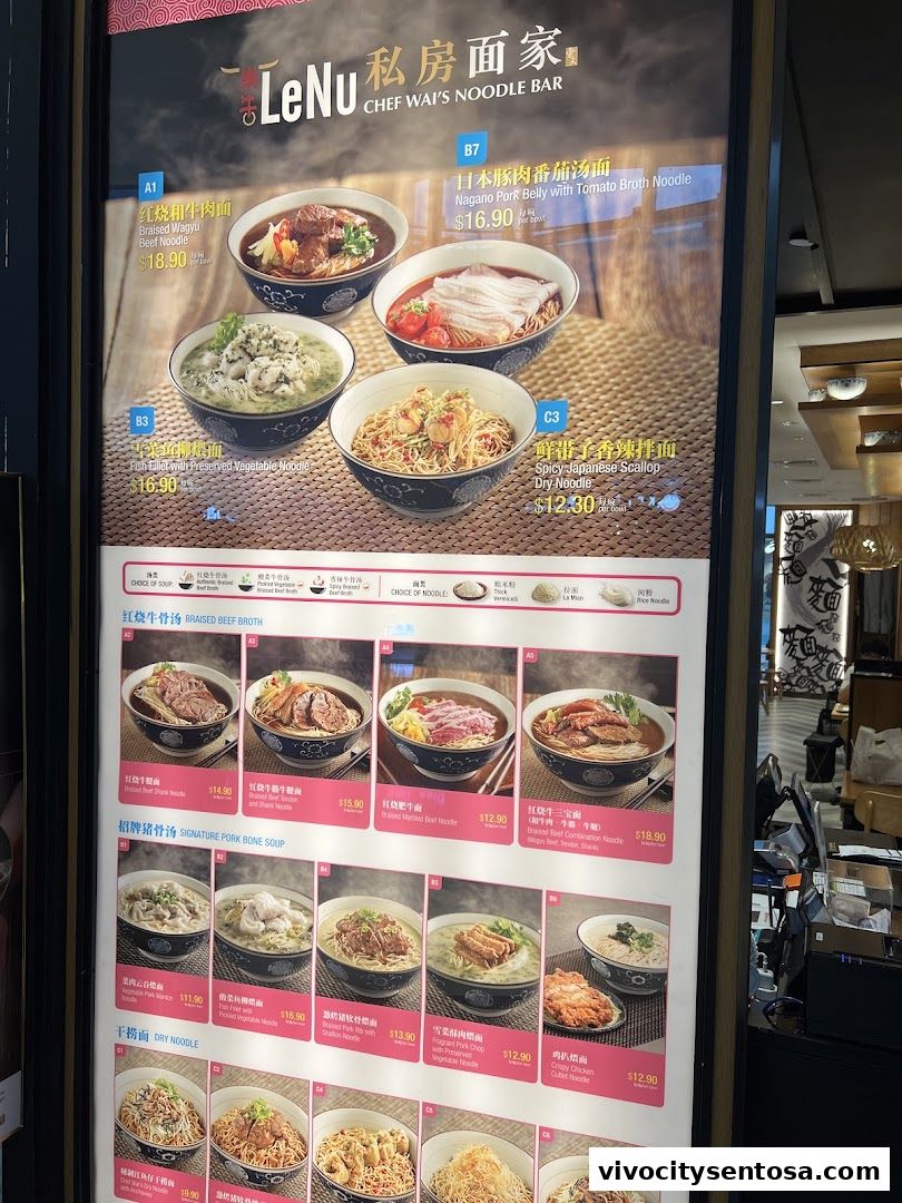 Menu page for LeNu Chef Wais Noodle Bar at VivoCity