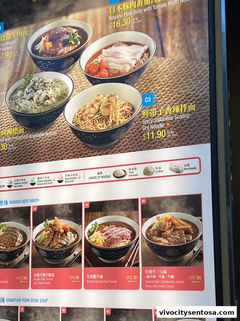 Menu page for LeNu Chef Wais Noodle Bar at VivoCity