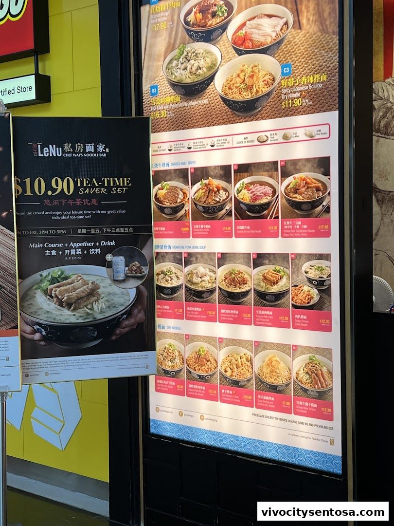 Menu page for LeNu Chef Wais Noodle Bar at VivoCity