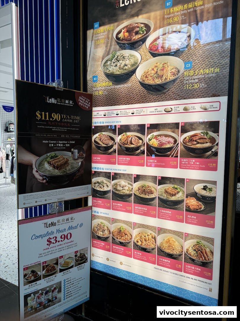 Menu page for LeNu Chef Wais Noodle Bar at VivoCity