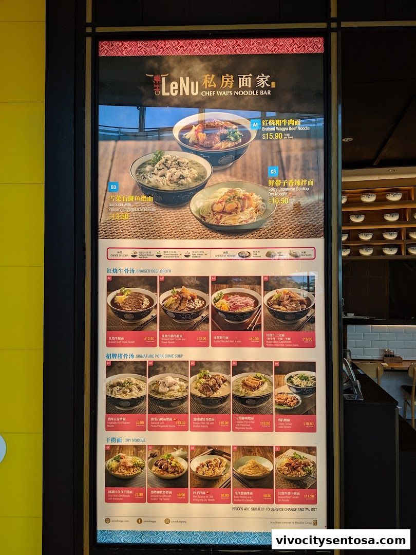 Menu page for LeNu Chef Wais Noodle Bar at VivoCity