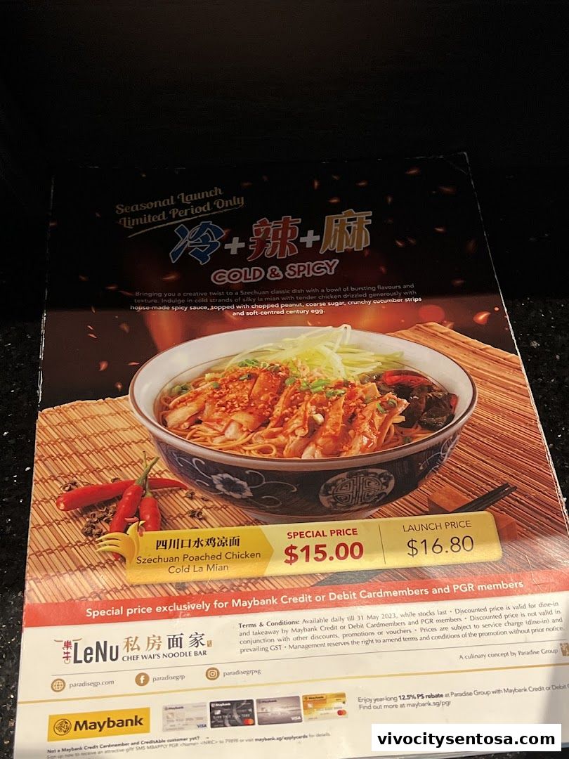 Menu page for LeNu Chef Wais Noodle Bar at VivoCity