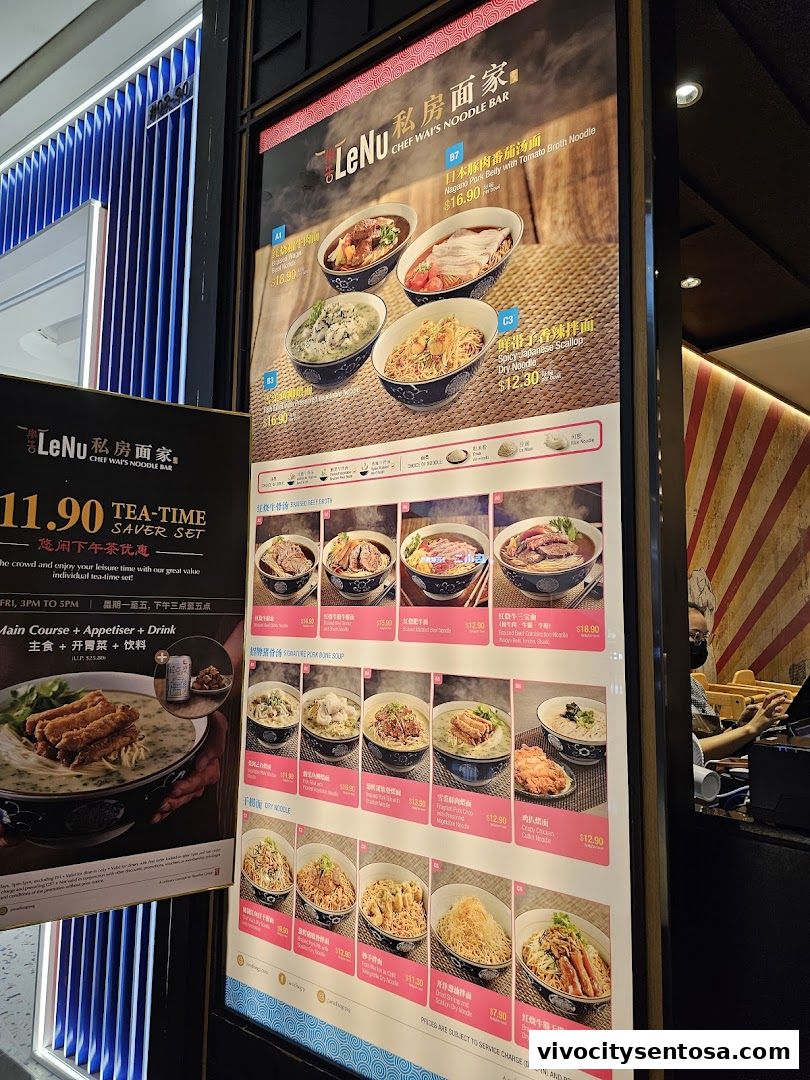 Menu page for LeNu Chef Wais Noodle Bar at VivoCity