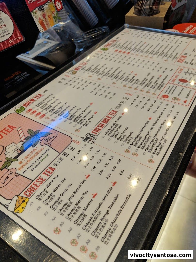 Menu page for LiHO TEA  Vivocity
