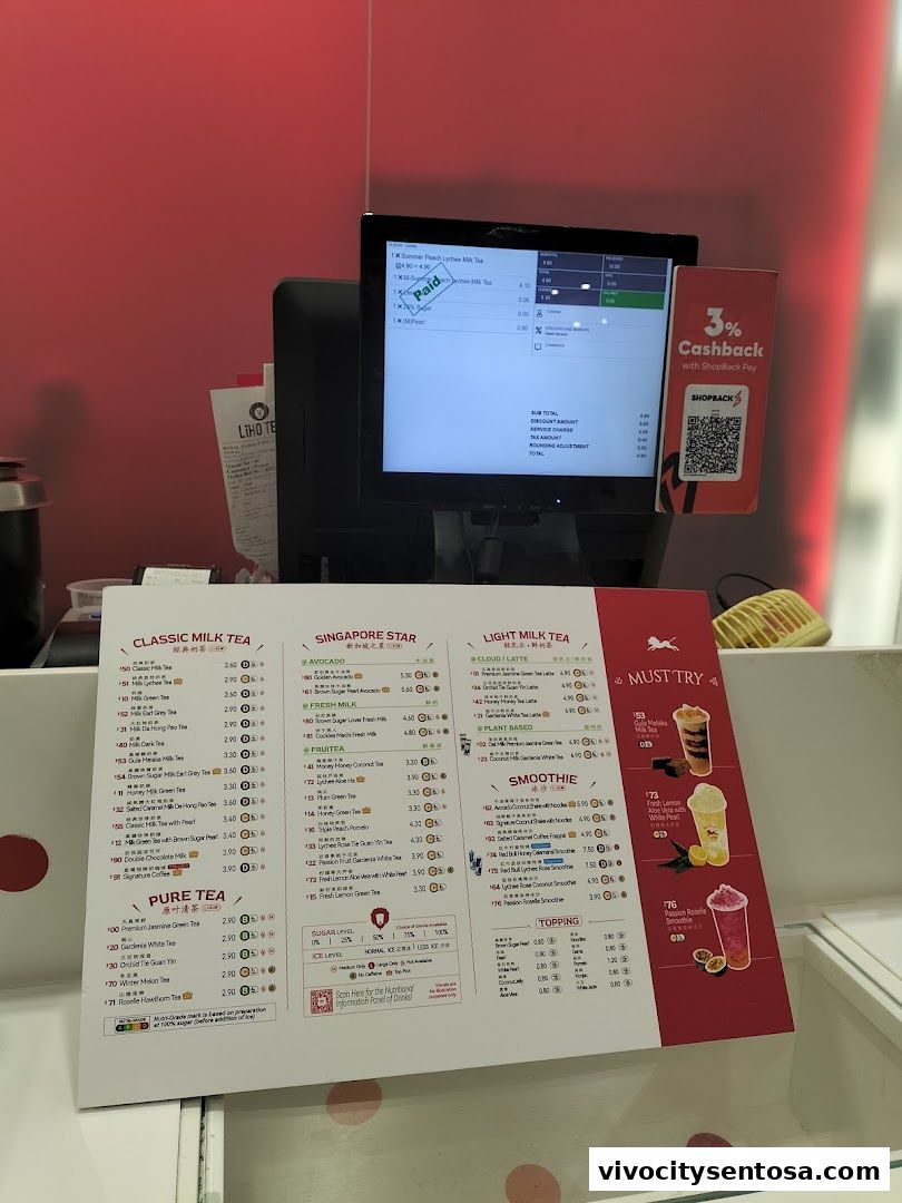 Menu page for LiHO TEA  Vivocity