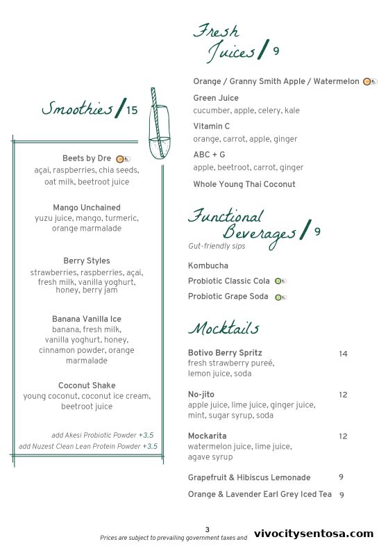 Menu page for Little Farms Table, Sentosa Restaurant