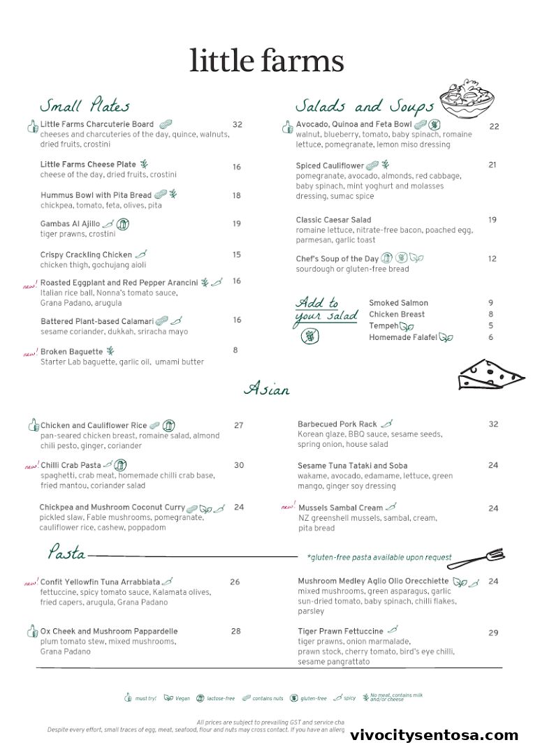 Menu page for Little Farms Table, Sentosa Restaurant
