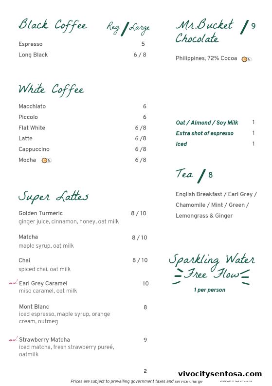 Menu page for Little Farms Table, Sentosa Restaurant