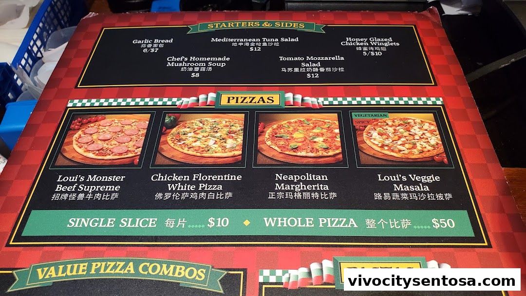 Menu page for Louis NY Pizza Parlor