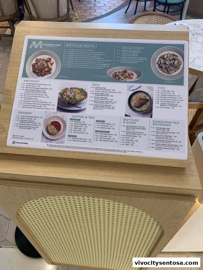 Menu page for Mamma Mia Trattoria E Caffè VivoCity