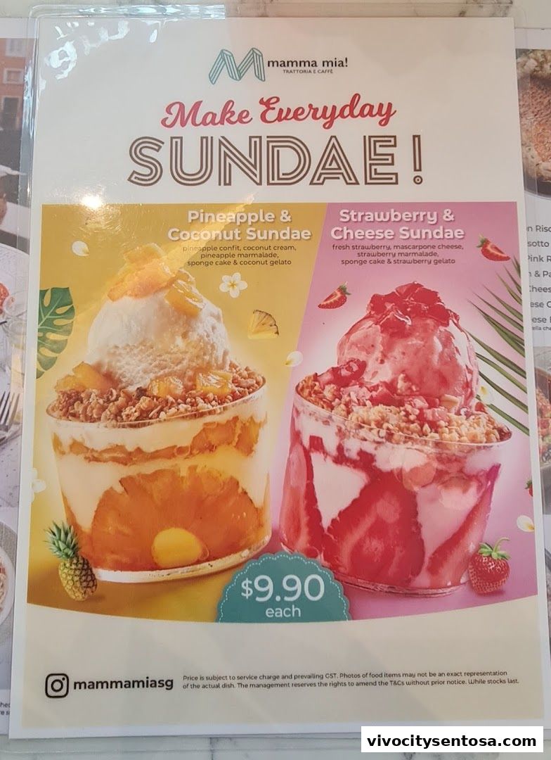 Menu page for Mamma Mia Trattoria E Caffè VivoCity
